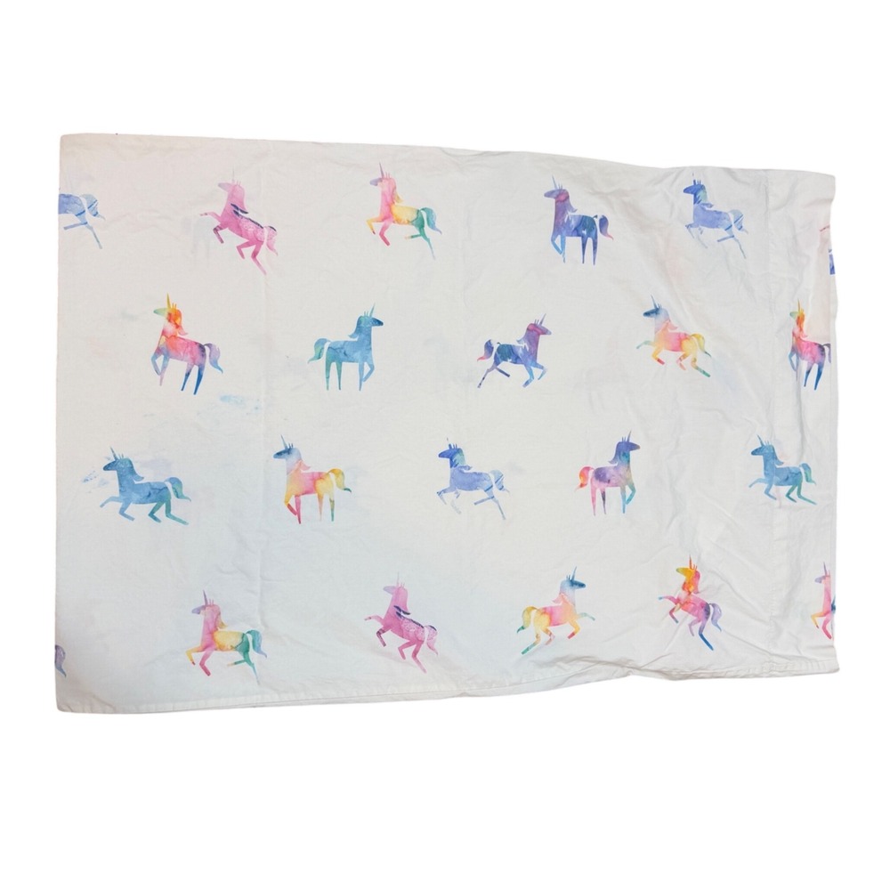 West Elm Pottery Barn Pillowcase Kids Watercolor Unicorn Organic Bedding